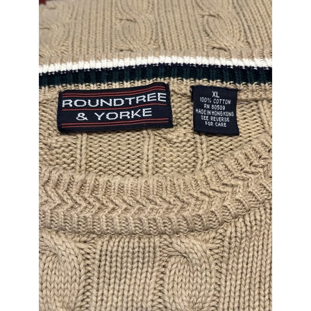 Roundtree & Yorke Men's‎ XL Beige Chunky Cable Knit Grandpa Core Sweater Preppy